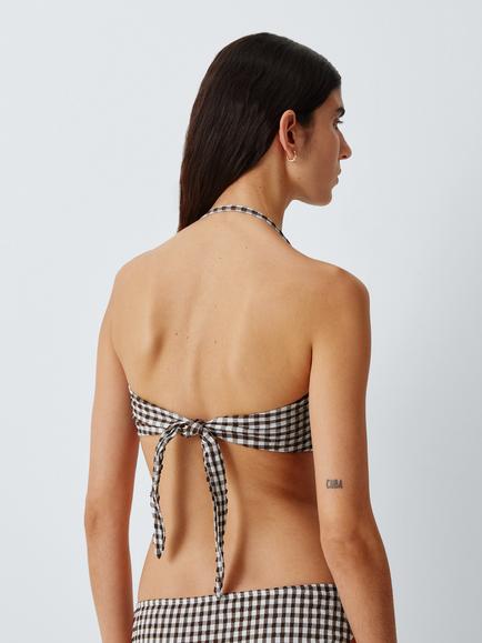 John Lewis Gingham Tie Back Bandeau Bikini Top, Chocolate - view 2, Chocolate