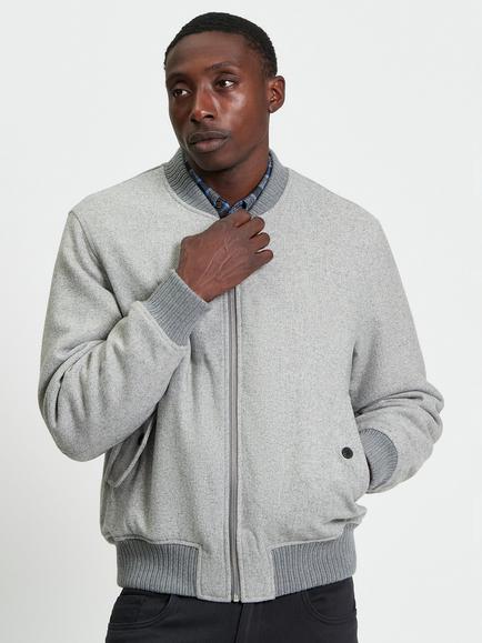 Ben Sherman Wool Blend Melange Bomber Jacket, Grey, Grey