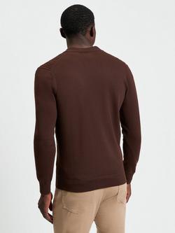 Ben Sherman Cotton Blend Regular Fit Cable Knit Polo Shirt, Dark Brown - view 2, Dark Brown