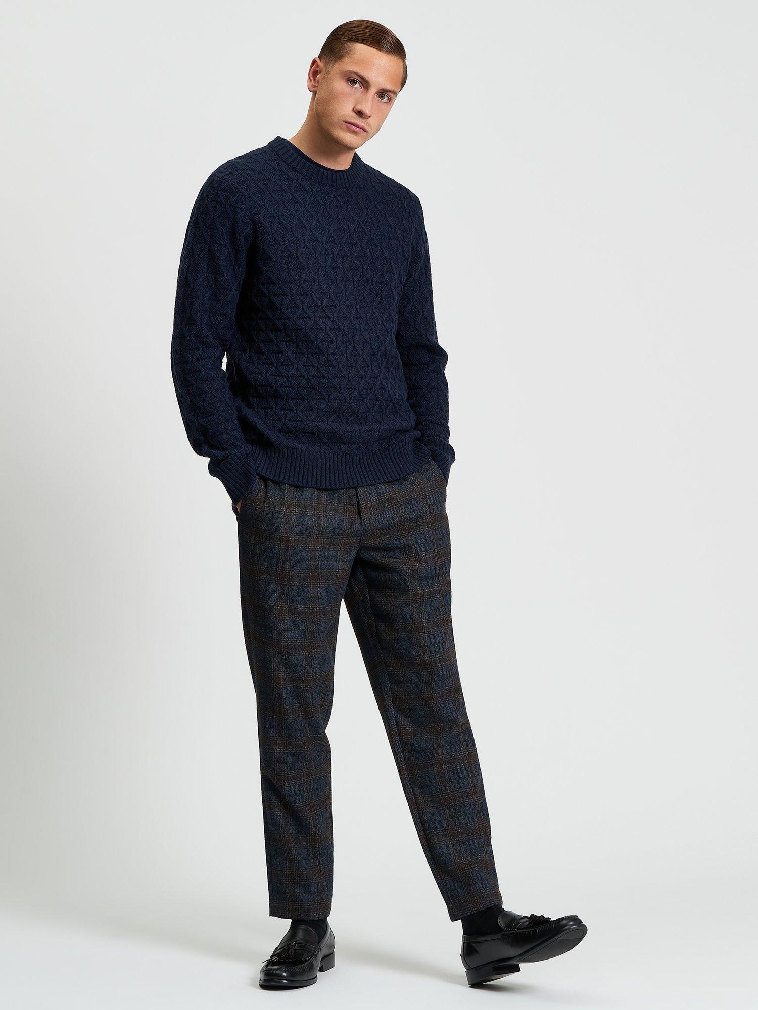 Product image 1 of 5, which shows Ben Sherman Straight Fit Check Trousers, Dark Navy, 28R