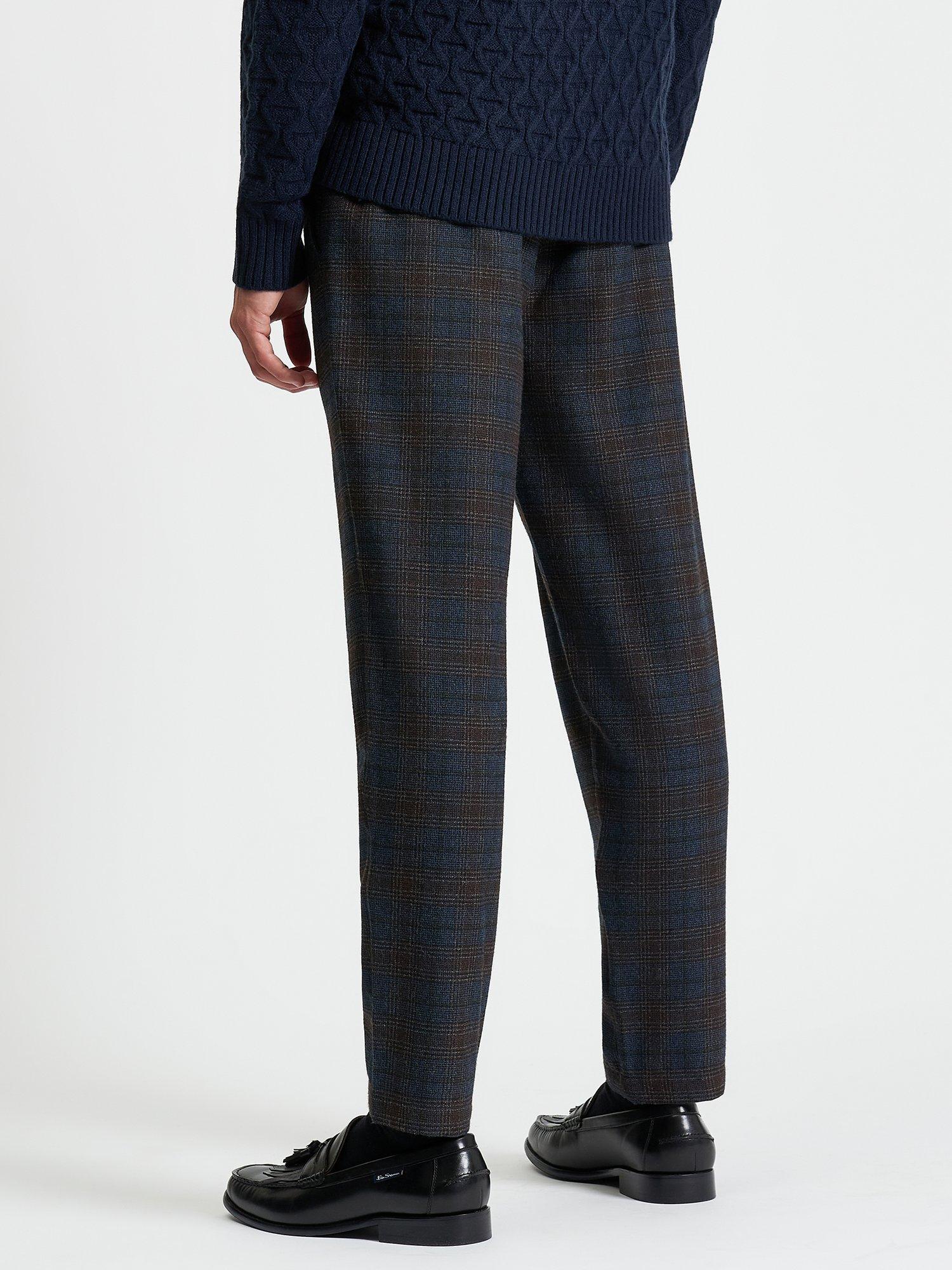Product image 2 of 5, which shows Ben Sherman Straight Fit Check Trousers, Dark Navy, 28R