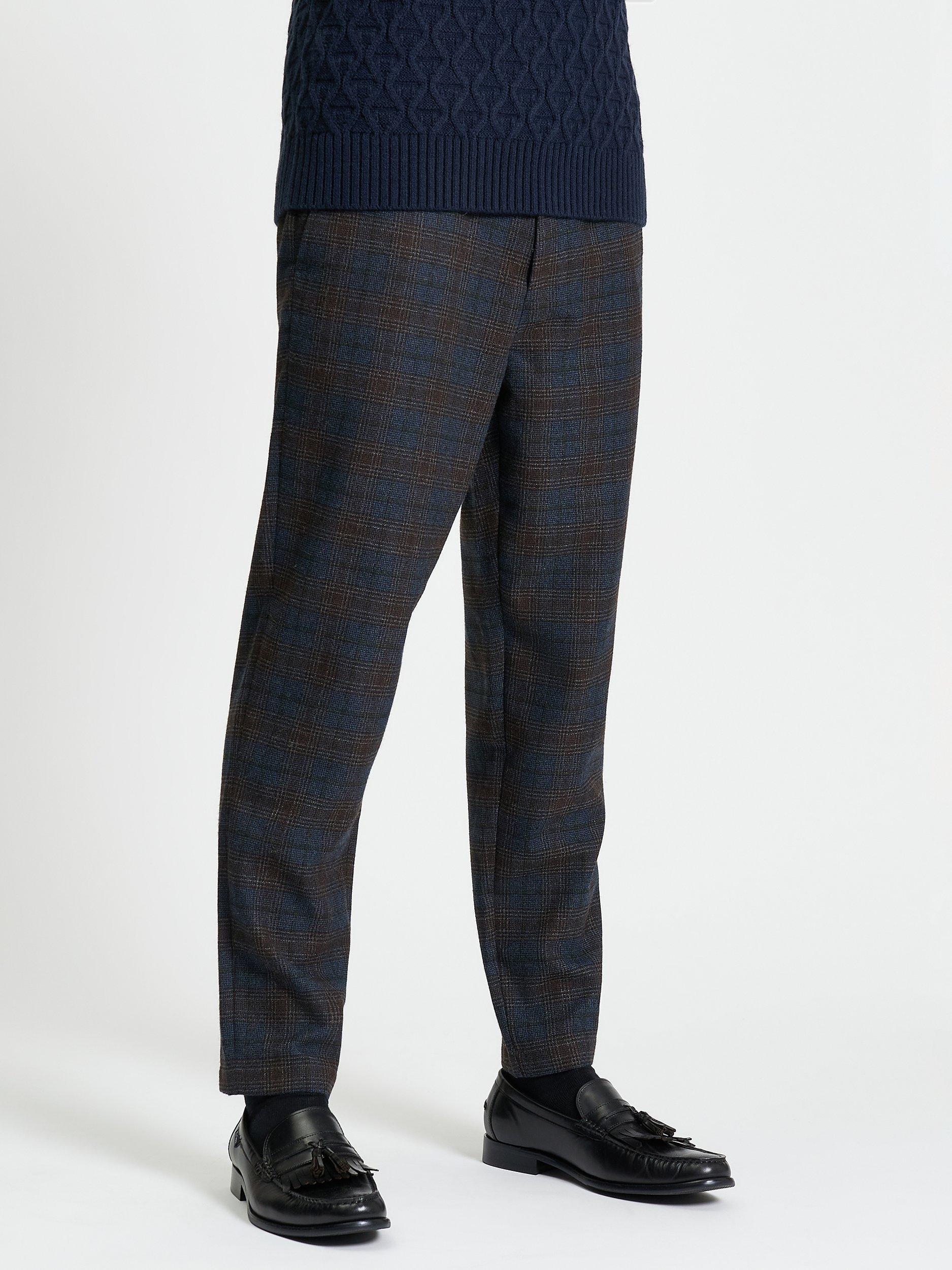 Product image 3 of 5, which shows Ben Sherman Straight Fit Check Trousers, Dark Navy, 28R