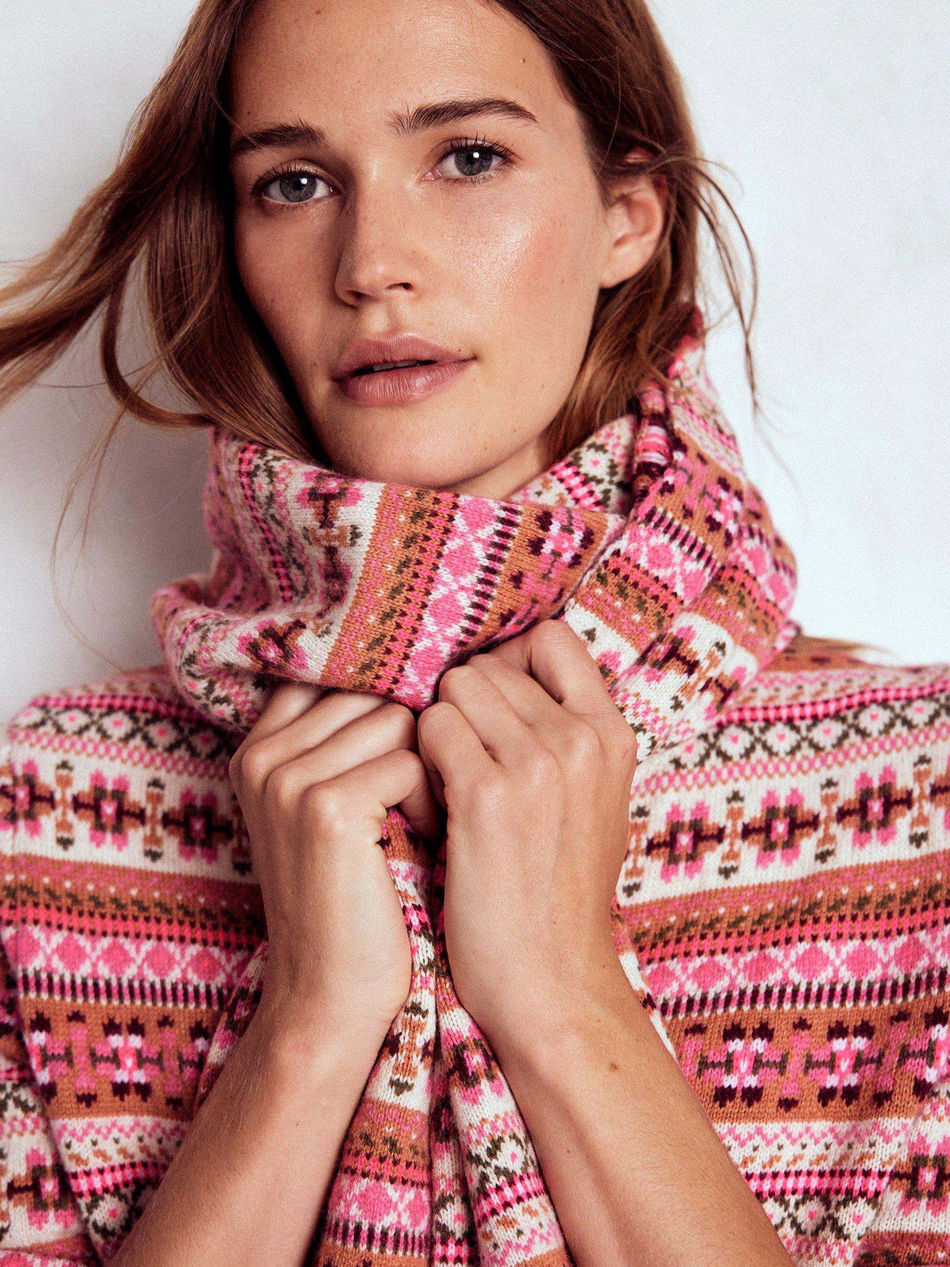 Product image 2 of 3, which shows Boden Fair Isle Wool Blend Scarf, Pink, One Size