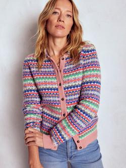 Boden Edie Fair Isle Wool Blend Knitted Jacket, Pink/Multi, Pink/Multi