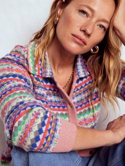 Boden Edie Fair Isle Wool Blend Knitted Jacket, Pink/Multi - view 2, Pink/Multi