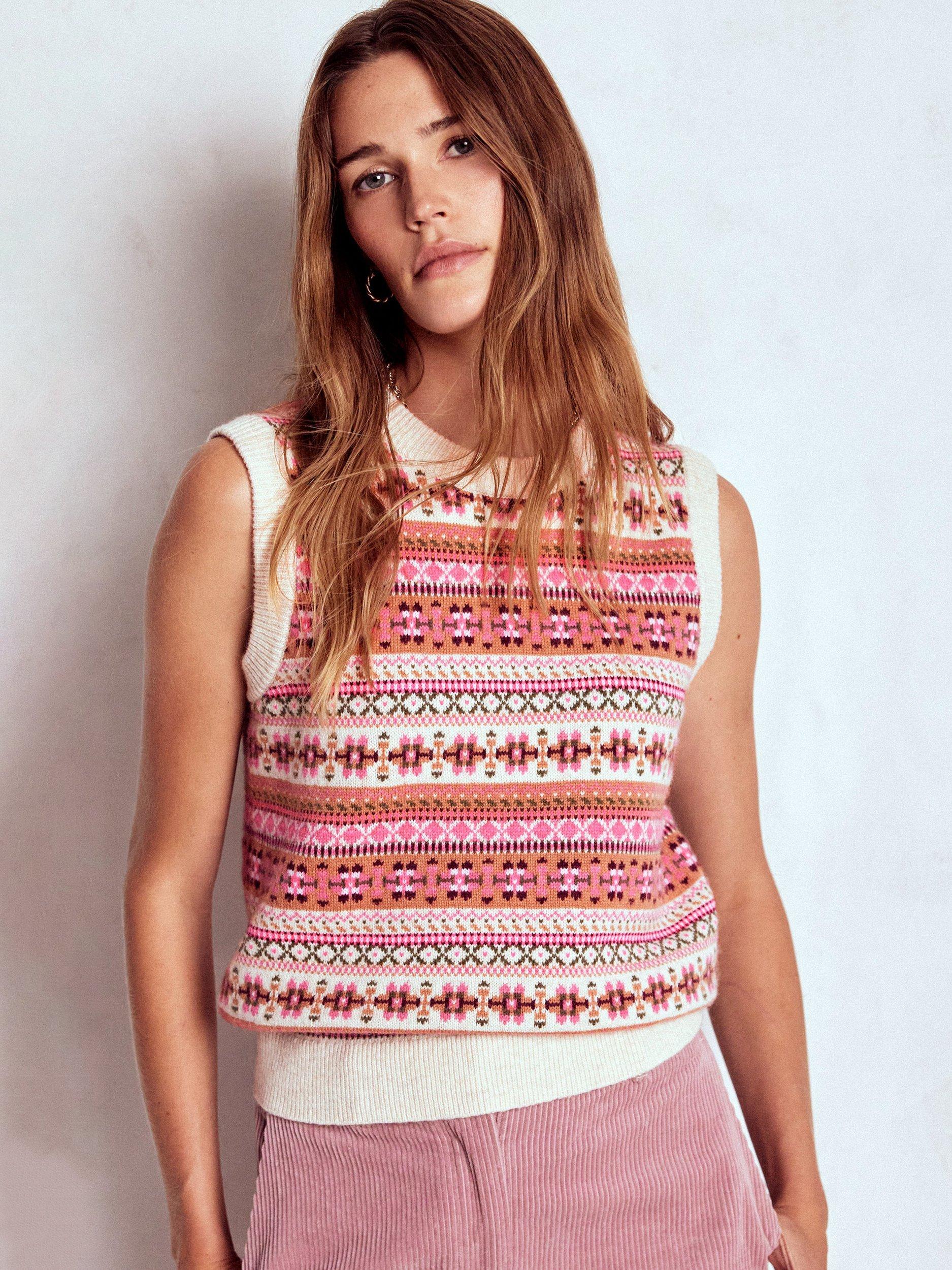 Product image 1 of 7, which shows Boden Edie Fair Isle Wool Blend Tank Top, Pink/Multi, M