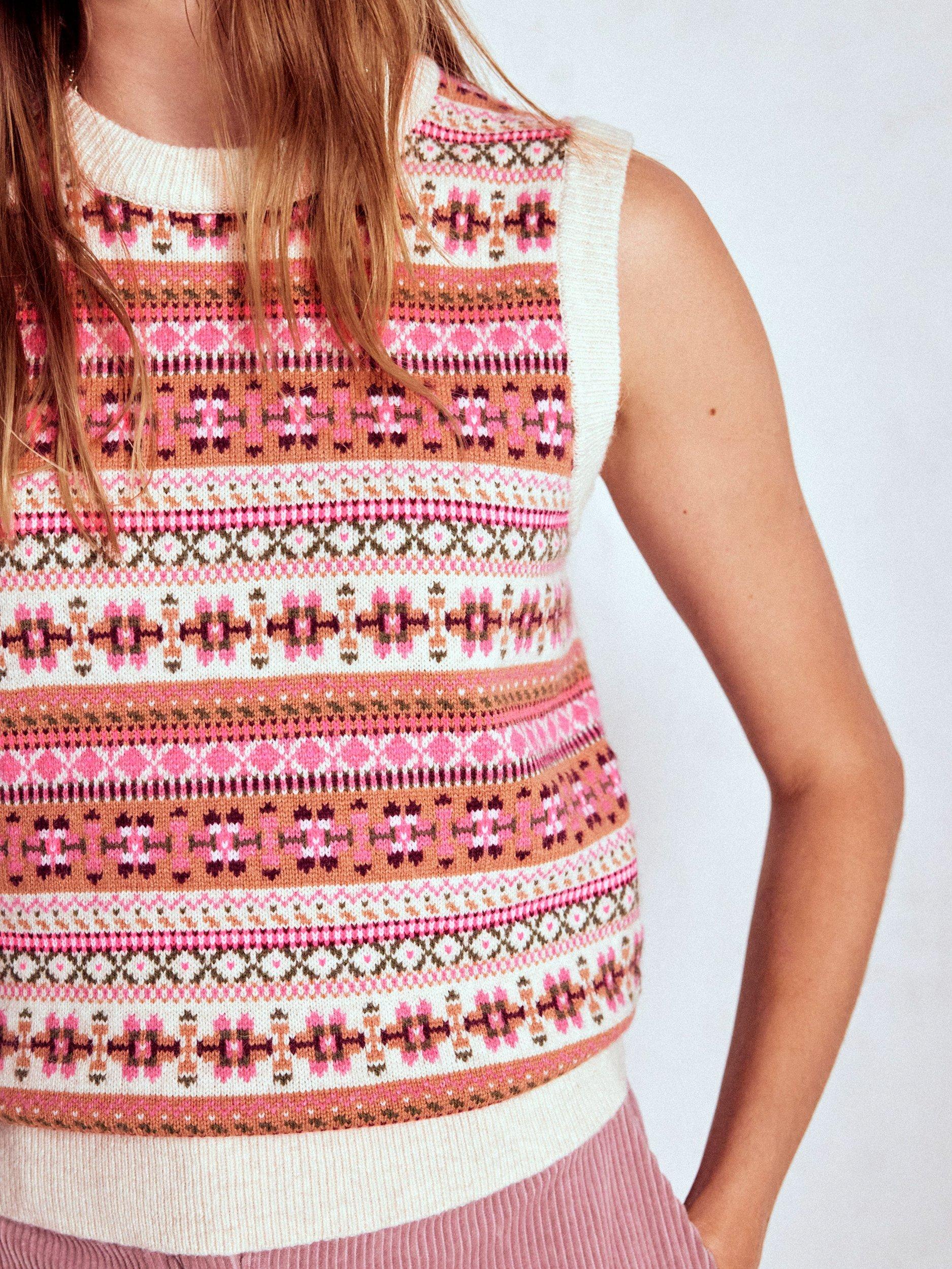 Product image 3 of 7, which shows Boden Edie Fair Isle Wool Blend Tank Top, Pink/Multi, M