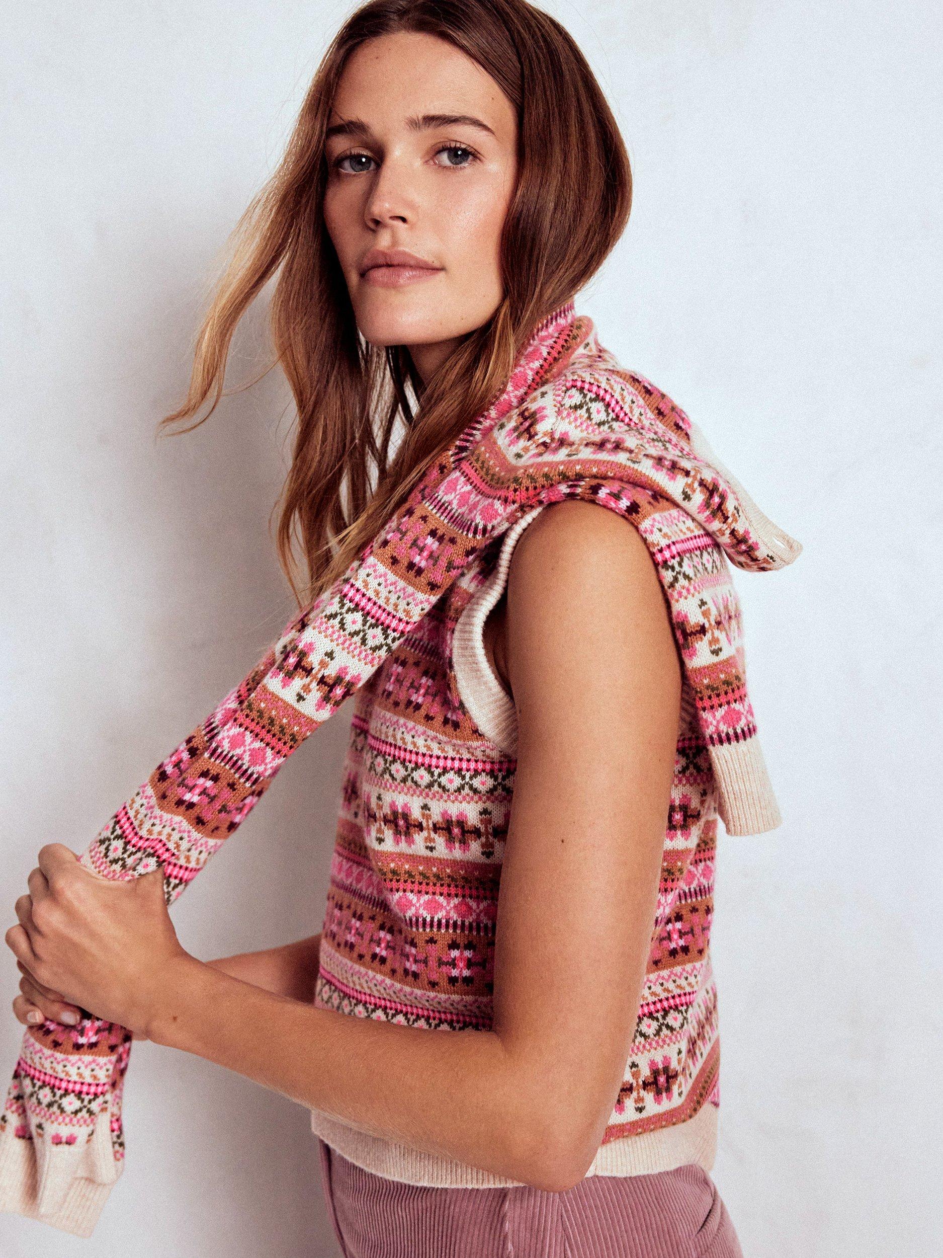 Product image 5 of 7, which shows Boden Edie Fair Isle Wool Blend Tank Top, Pink/Multi, M