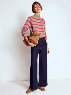Boden Marion Stripe Pure Merino Wool Jumper, Camel/Pink, Camel/Pink