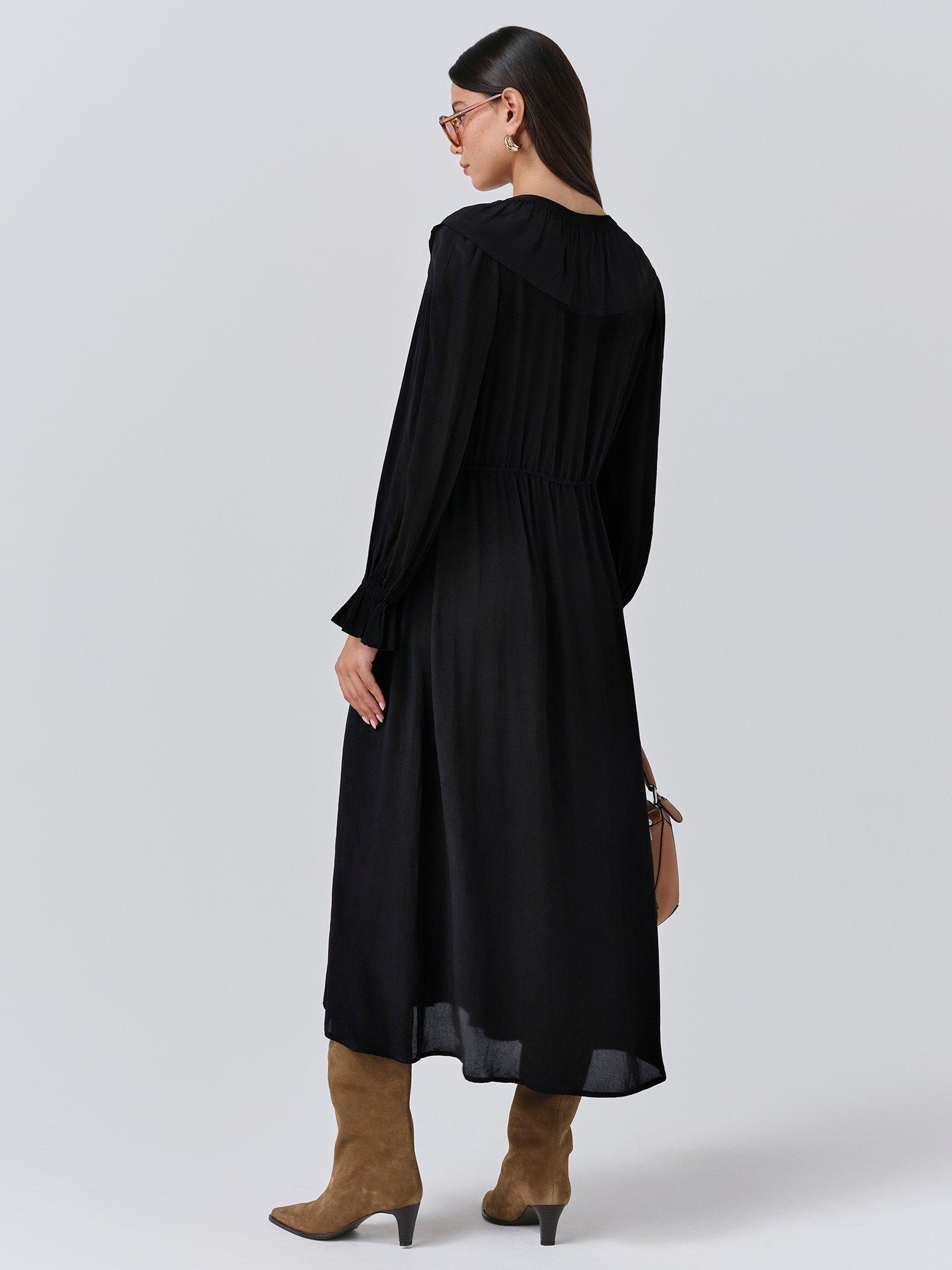 Product image 5 of 5, which shows Ghost Aurora Frill Midi Dress, Black, XS