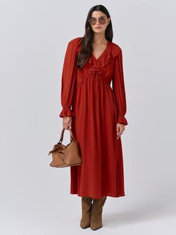 Ghost Aurora Frill Midi Dress, Burnt Orange