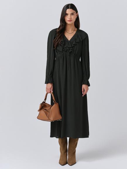 Ghost Aurora Frill Midi Dress, Forest Green