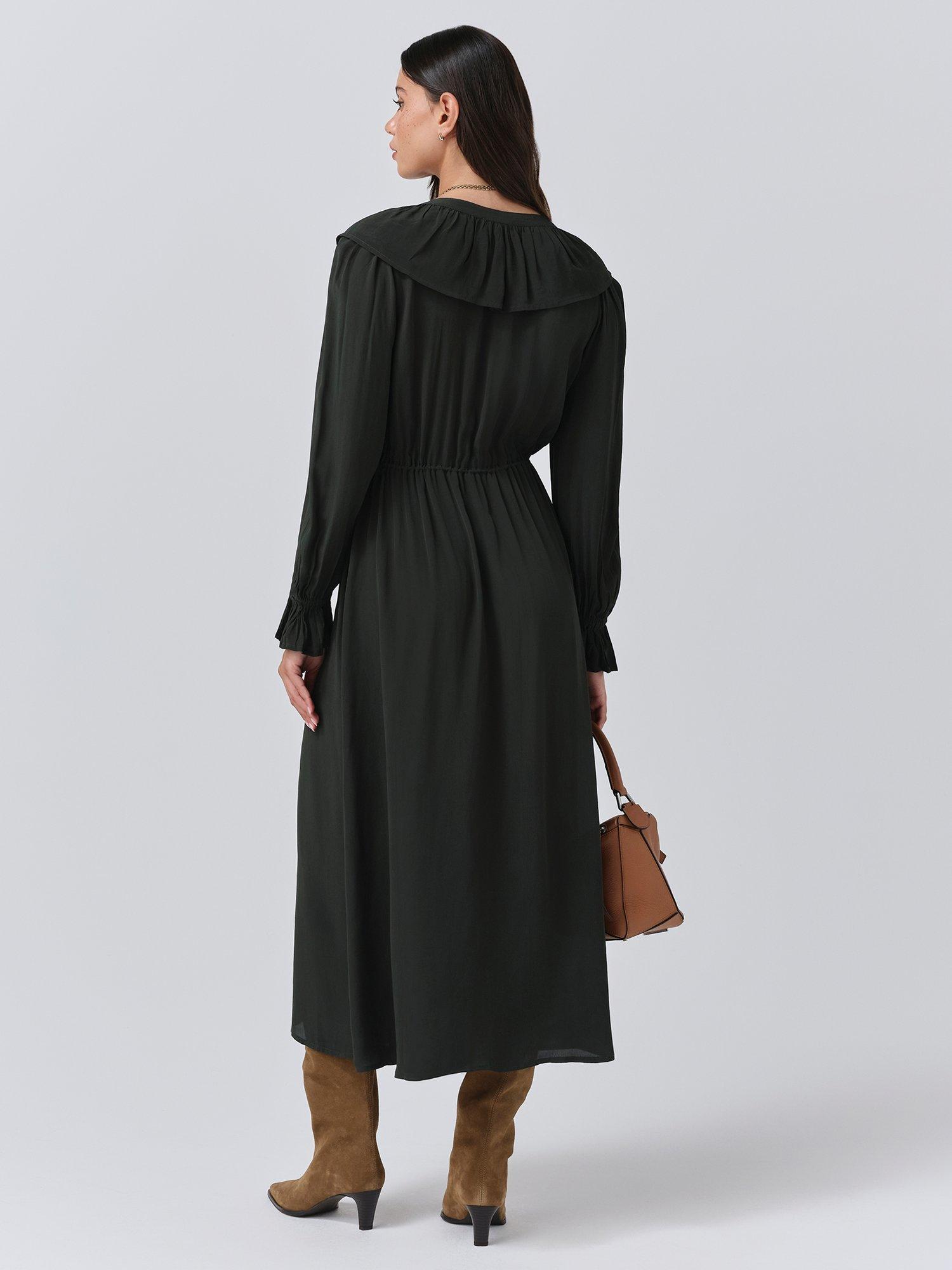 Product image 5 of 5, which shows Ghost Aurora Frill Midi Dress, Forest Green, XS