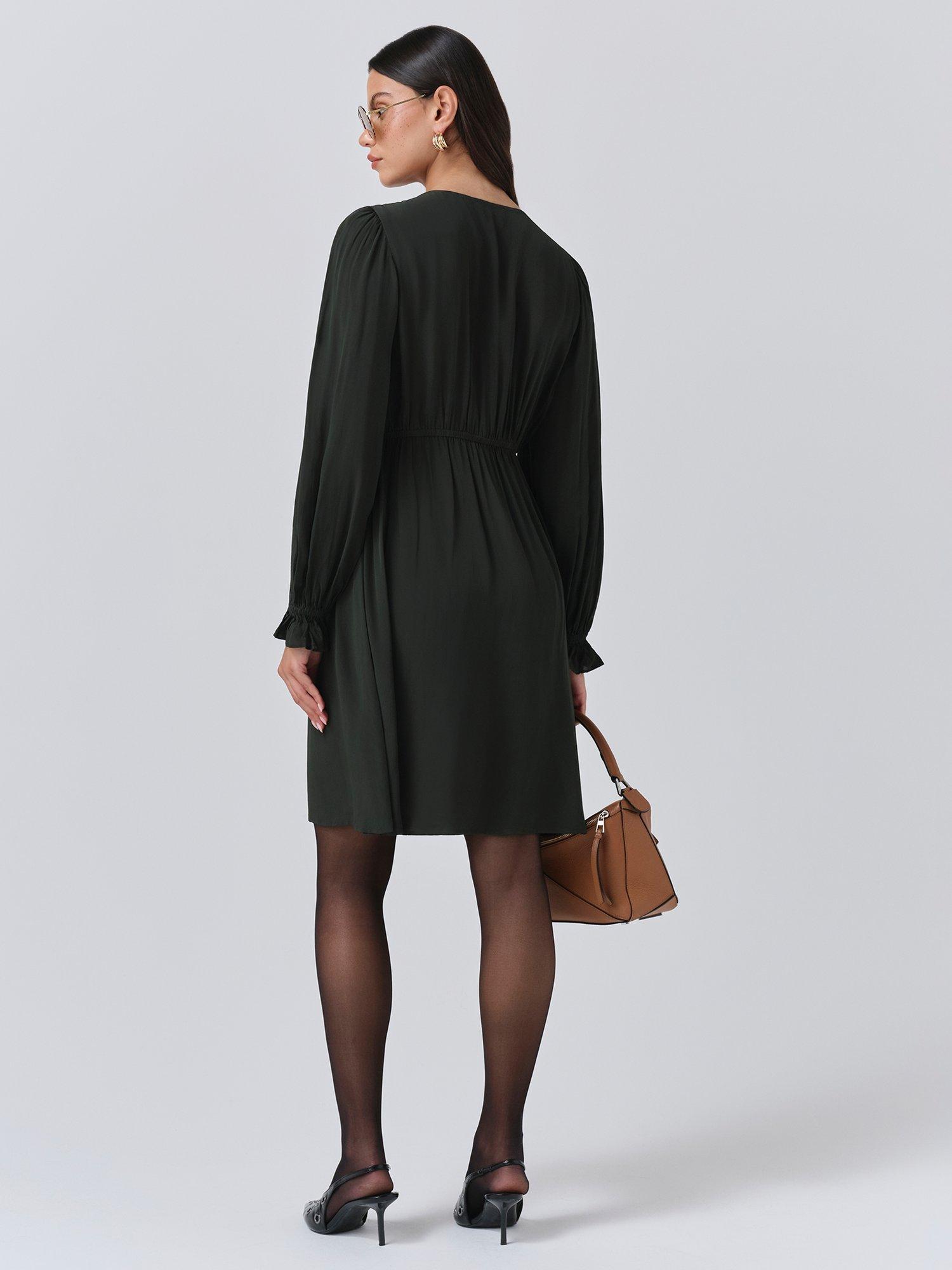 Product image 5 of 5, which shows Ghost Bianca Ruffle Mini Dress, Forest Green, XS