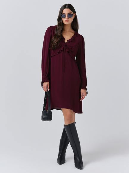 Ghost Billie Frill Mini Dress, Aubergine