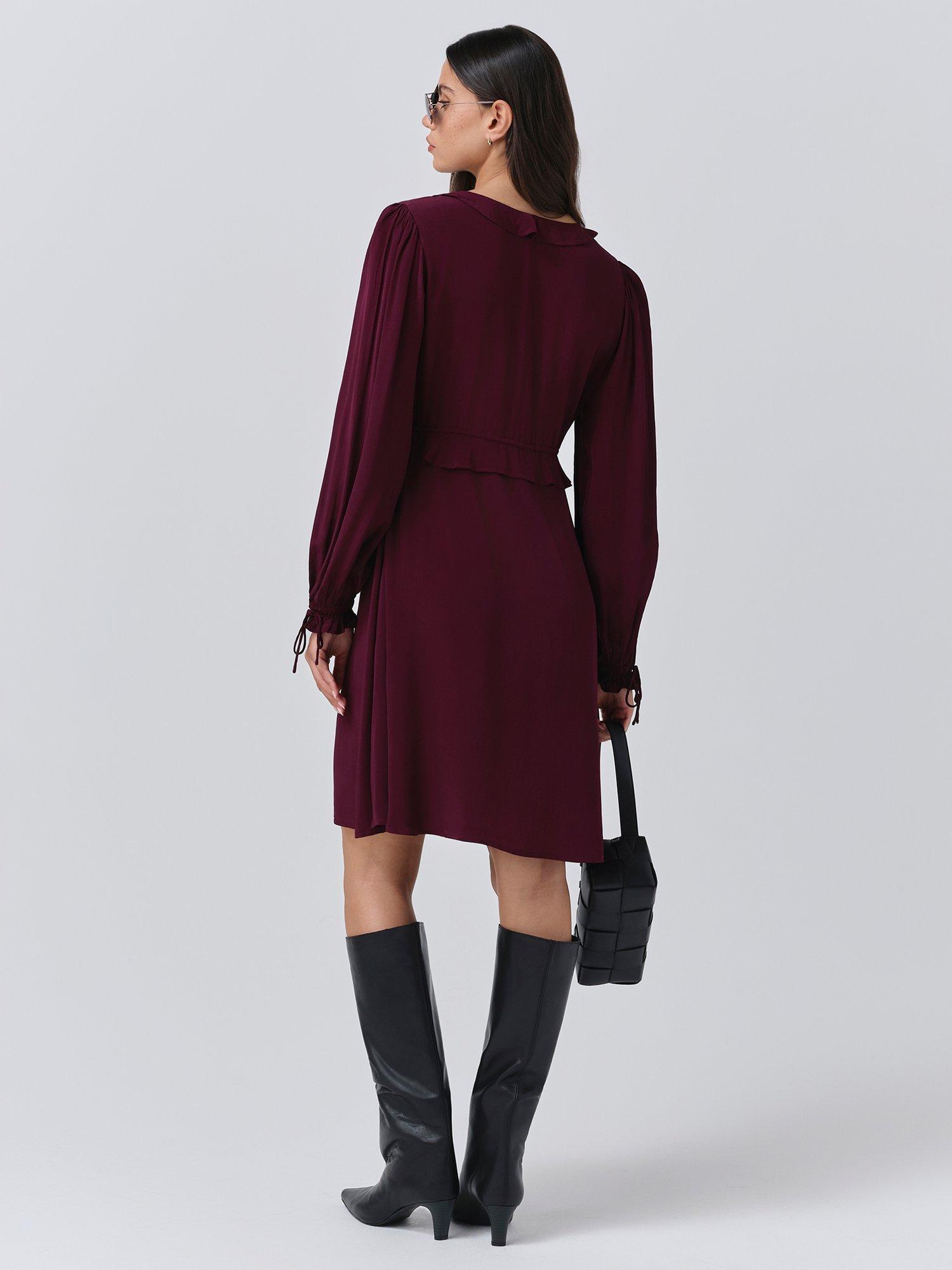 Product image 5 of 5, which shows Ghost Billie Frill Mini Dress, Aubergine, XS
