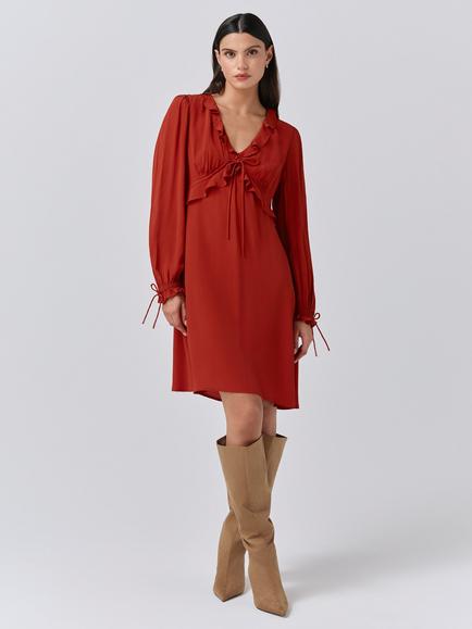 Ghost Billie Frill Mini Dress, Burnt Orange