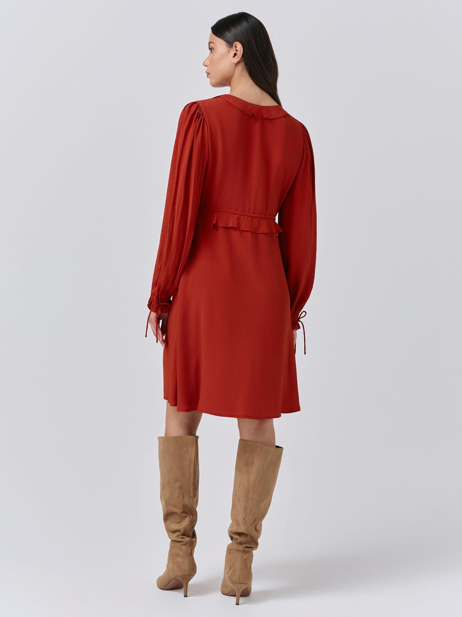 Product image 5 of 5, which shows Ghost Billie Frill Mini Dress, Burnt Orange, XS