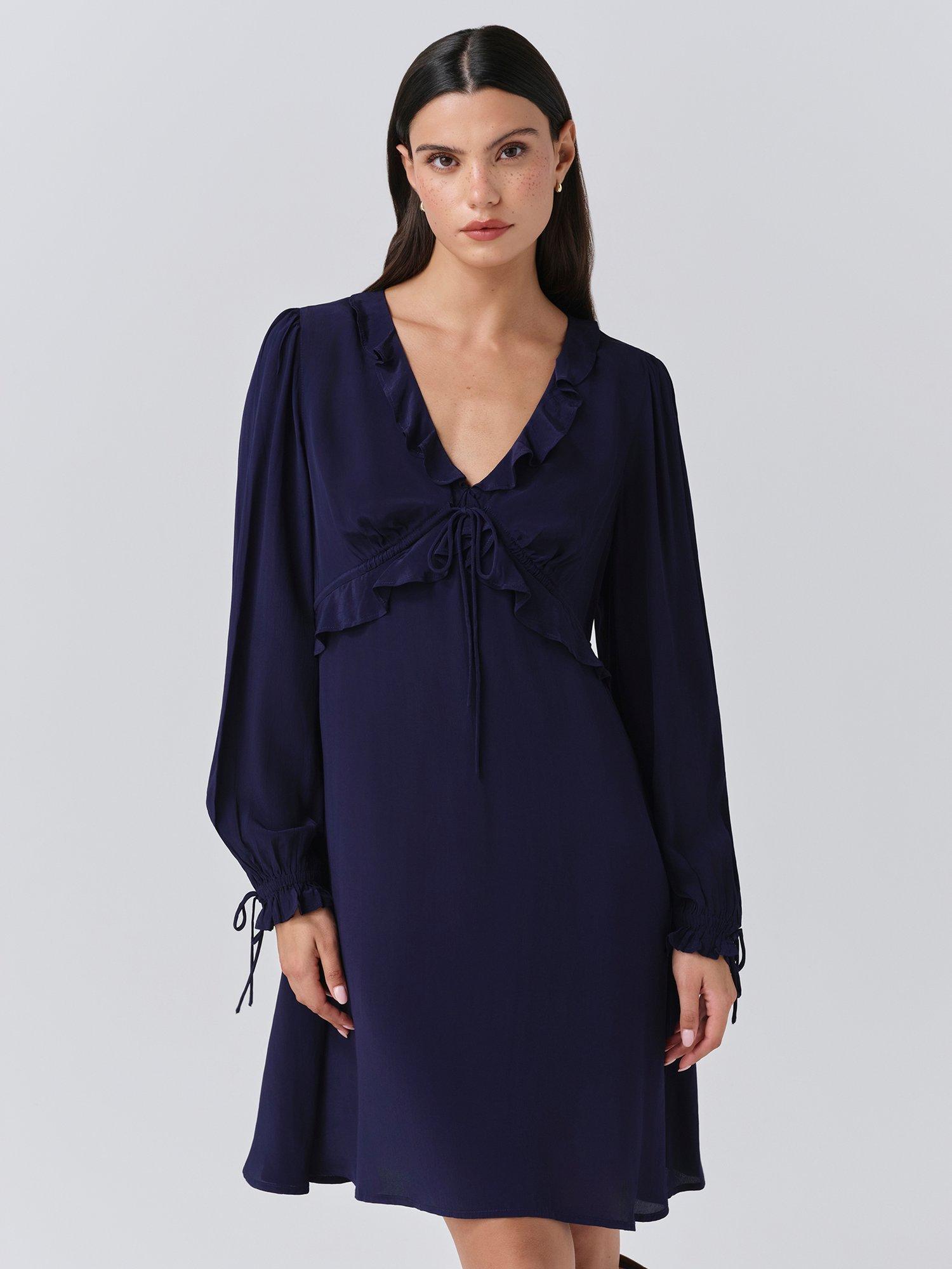 Product image 2 of 6, which shows Ghost Billie Frill Mini Dress, Navy, XS