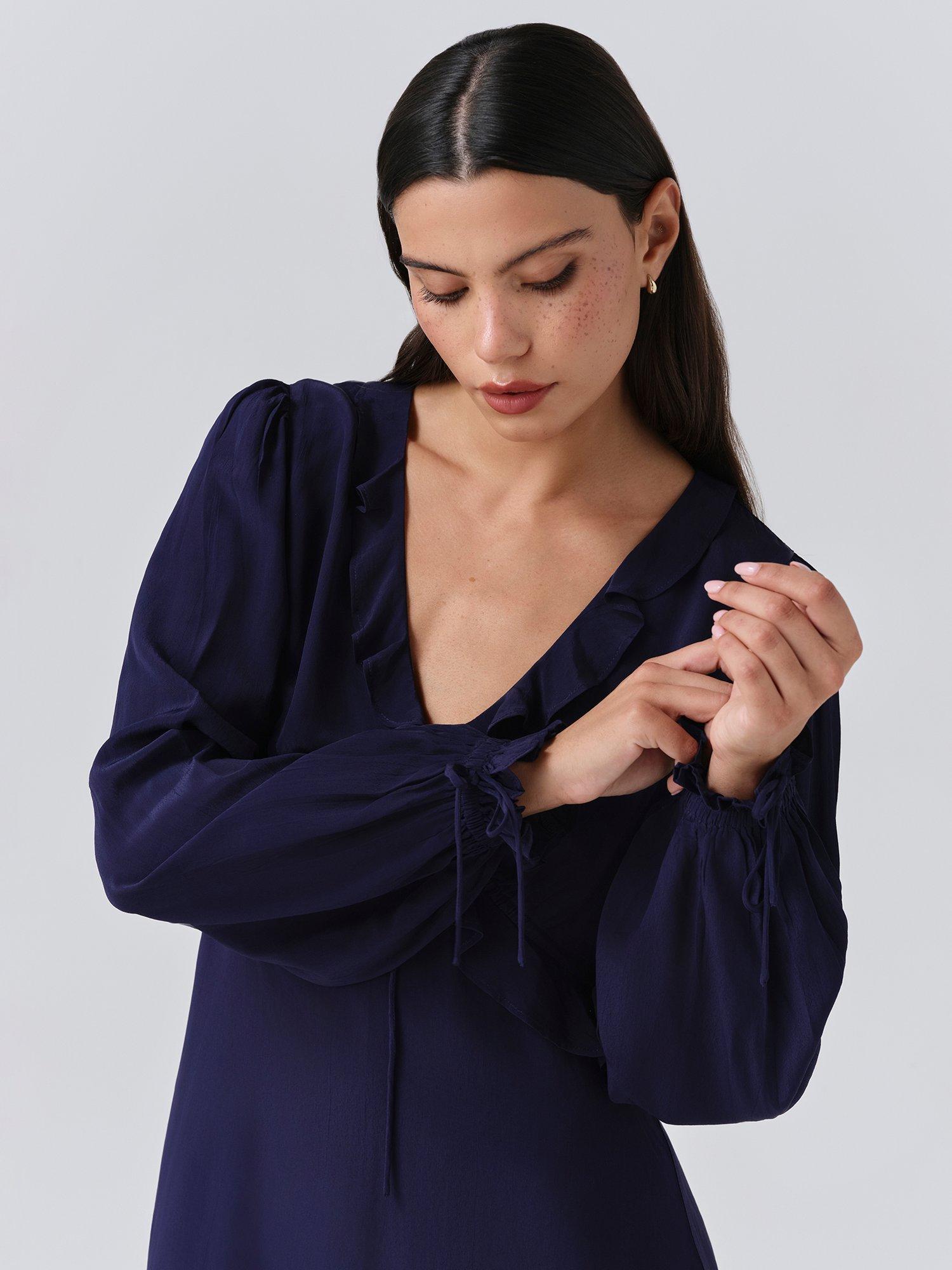 Product image 3 of 6, which shows Ghost Billie Frill Mini Dress, Navy, XS