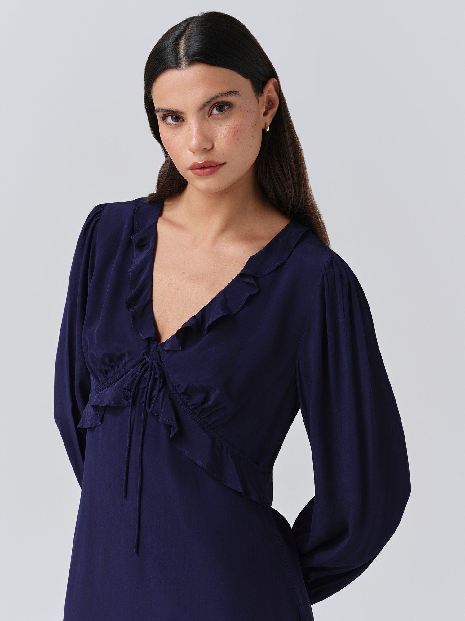 Product image 4 of 6, which shows Ghost Billie Frill Mini Dress, Navy, XS