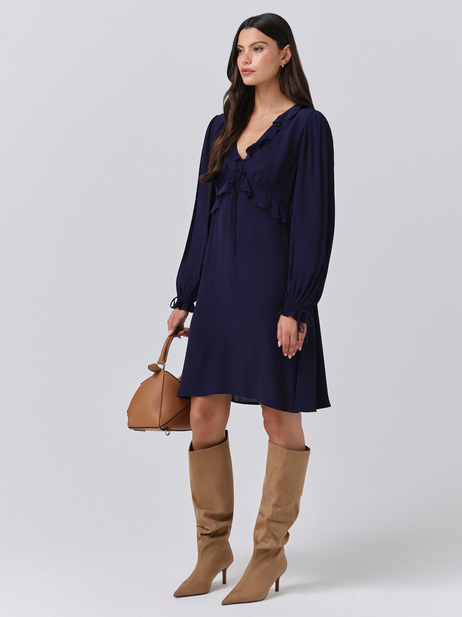 Product image 5 of 6, which shows Ghost Billie Frill Mini Dress, Navy, XS