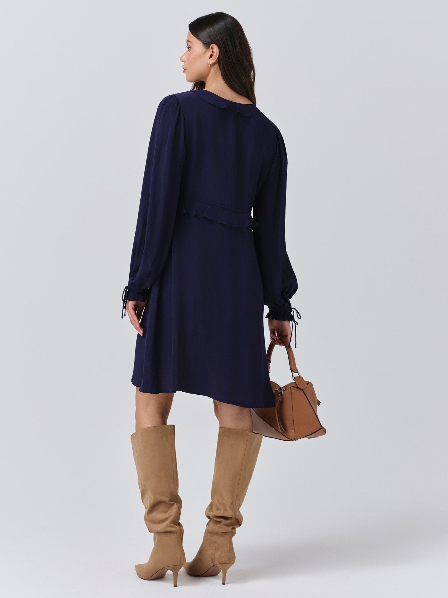 Product image 6 of 6, which shows Ghost Billie Frill Mini Dress, Navy, XS