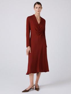 Ghost Cecelia V-Neck Midi Dress, Berry