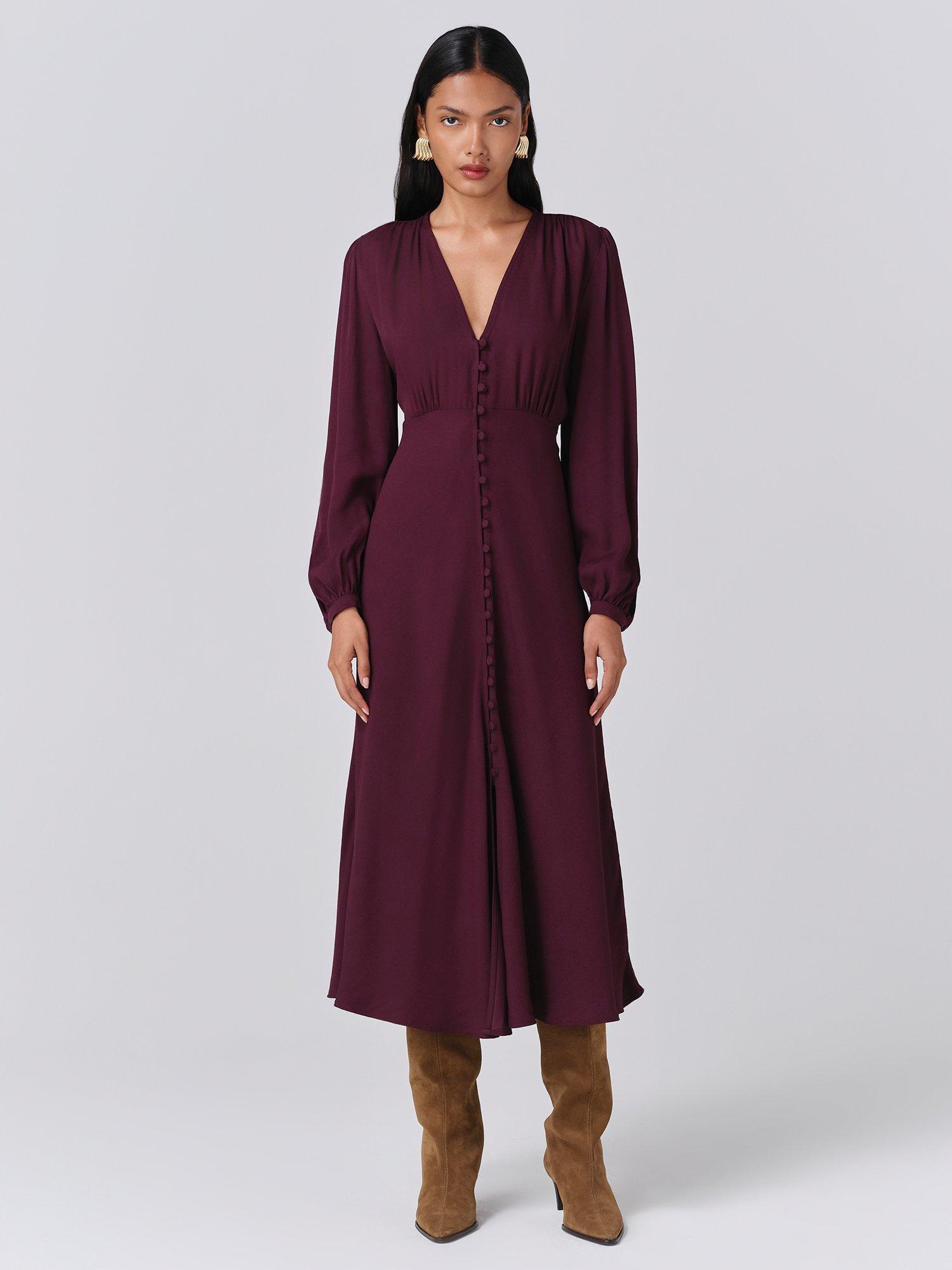 Product image 1 of 5, which shows Ghost Francesca Shirt Midi Dress, Aubergine, XS