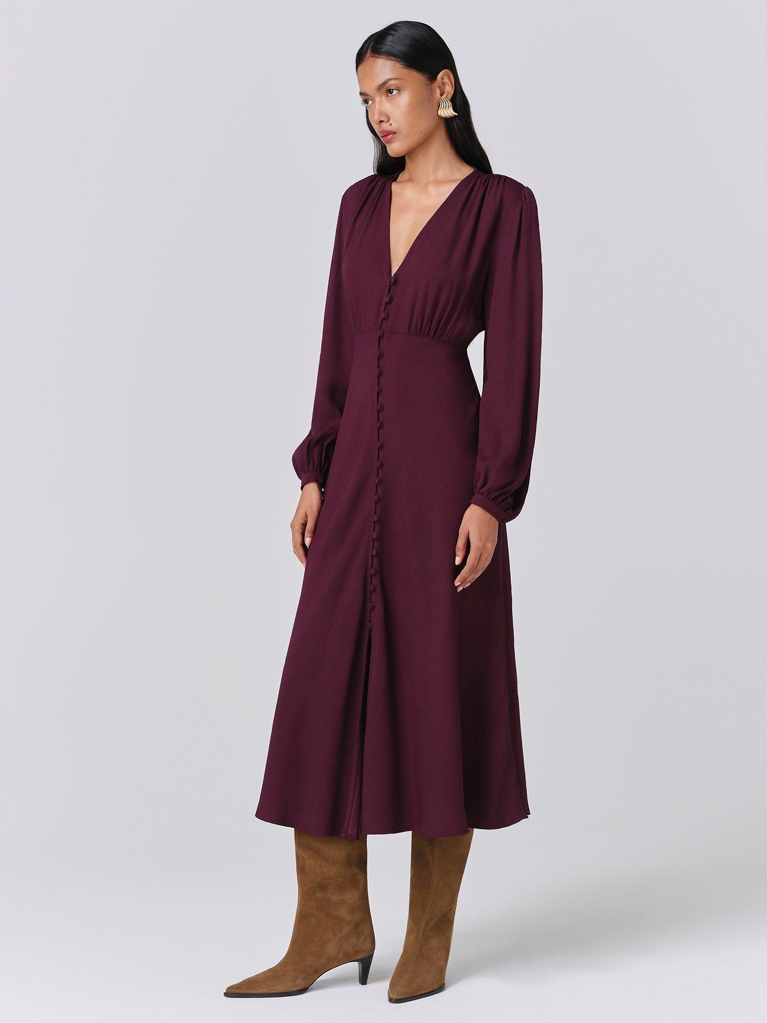 Product image 3 of 5, which shows Ghost Francesca Shirt Midi Dress, Aubergine, XS