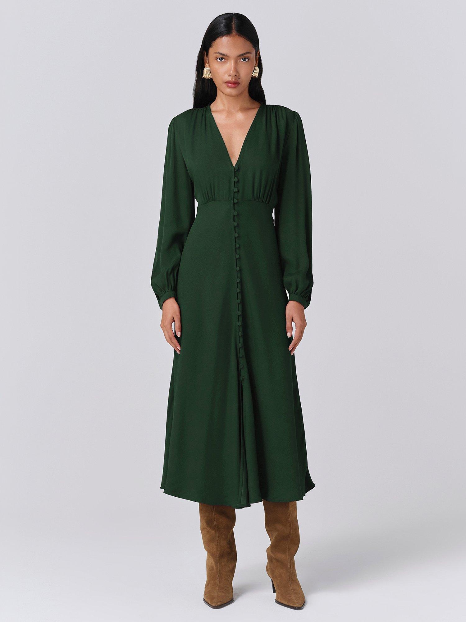 Product image 1 of 11, which shows Ghost Francesca Shirt Midi Dress, Green, M