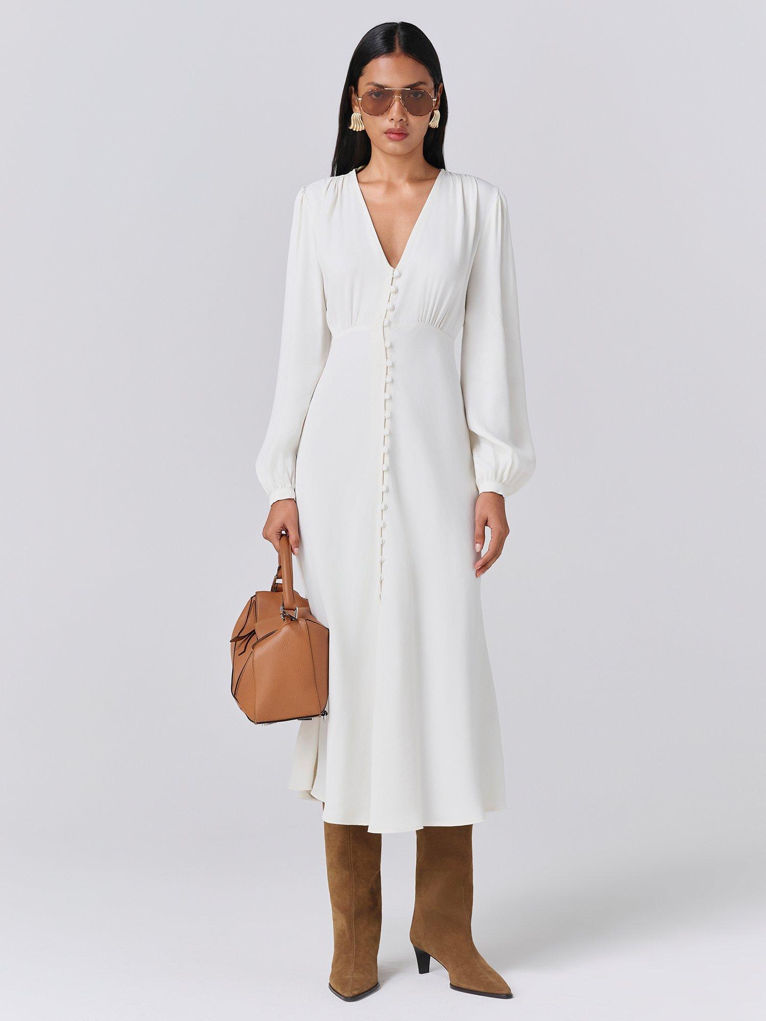 Product image 1 of 5, which shows Ghost Francesca Shirt Midi Dress, Ivory, XS