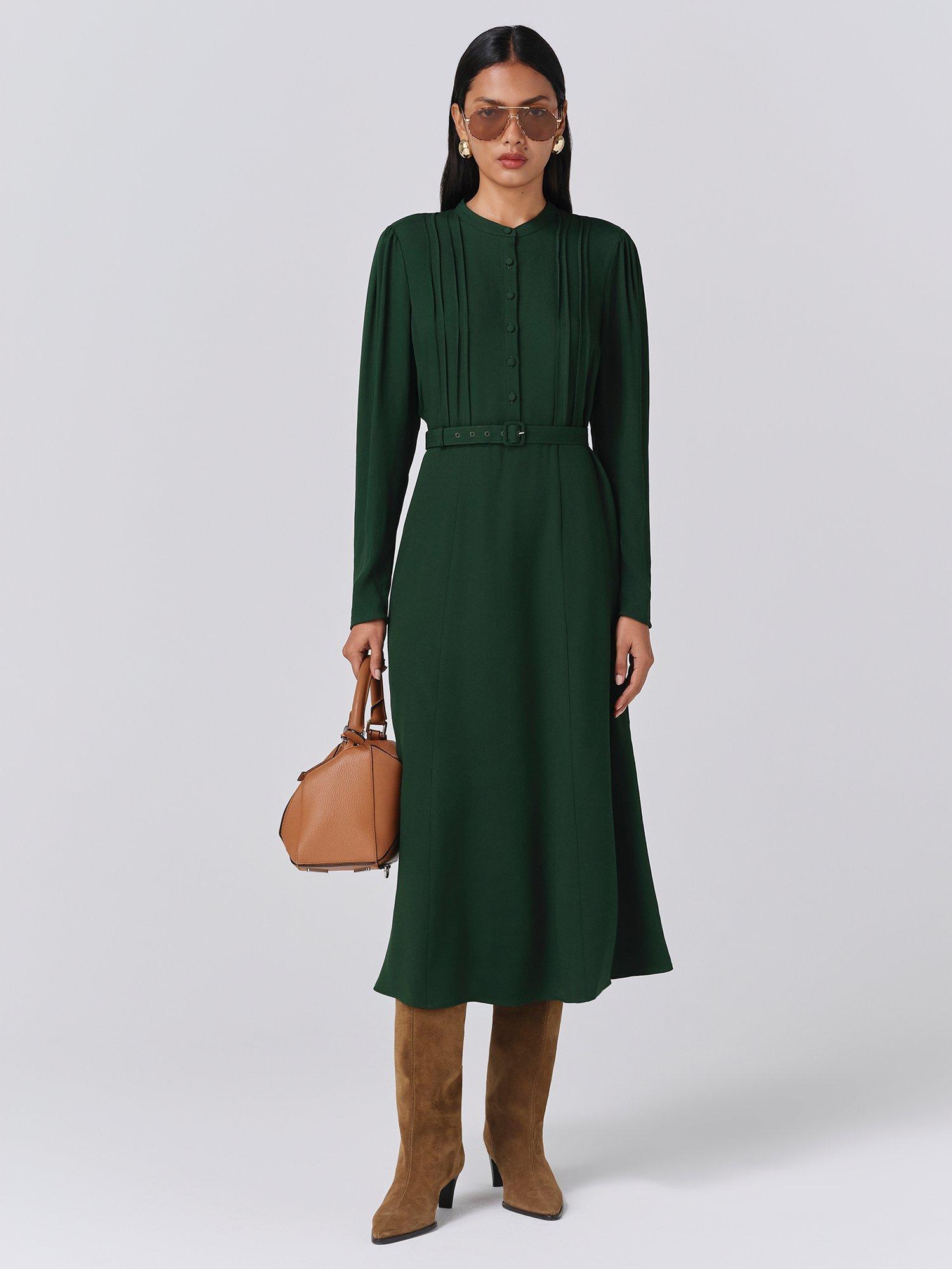 Product image 1 of 5, which shows Ghost Freya Shirt Midi Dress, Green, XS