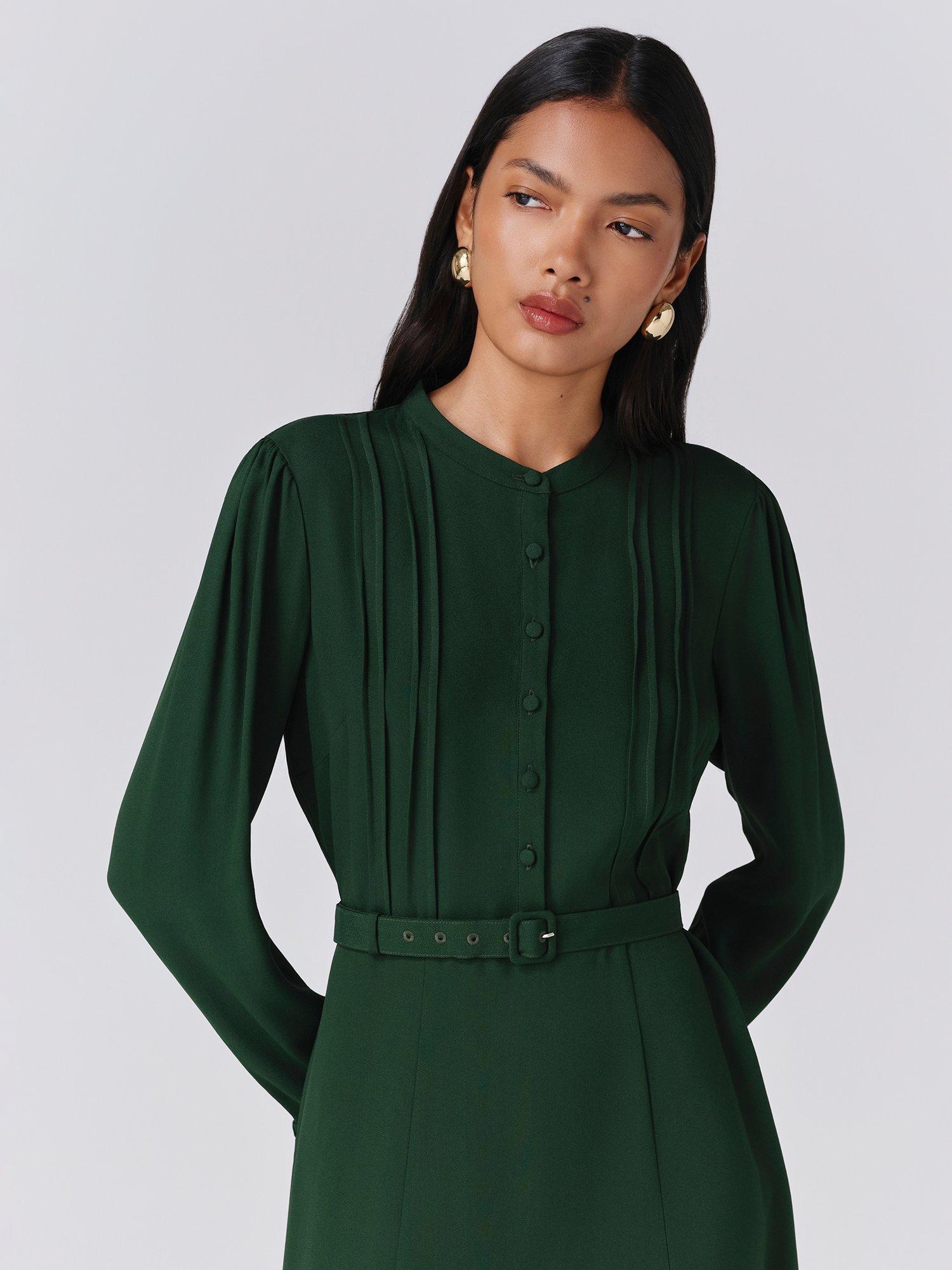 Product image 2 of 5, which shows Ghost Freya Shirt Midi Dress, Green, XS
