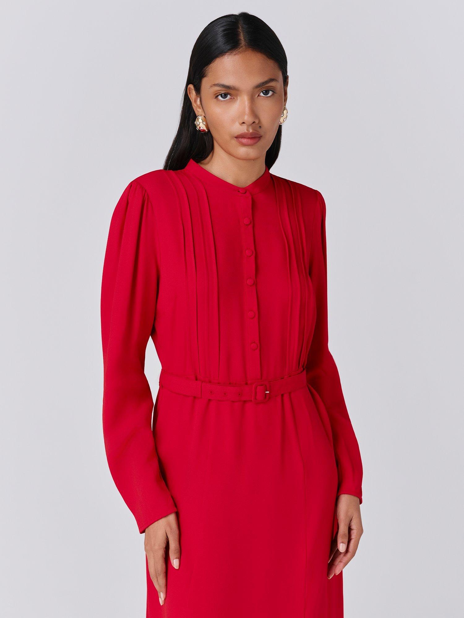 Product image 2 of 5, which shows Ghost Freya Shirt Midi Dress, Red, XS