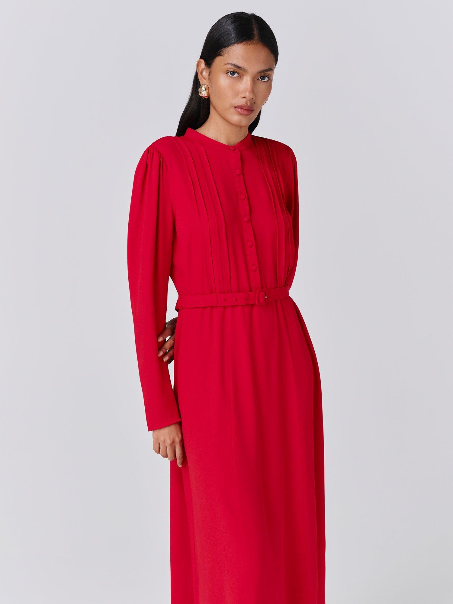 Product image 4 of 5, which shows Ghost Freya Shirt Midi Dress, Red, XS