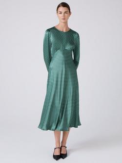 Ghost Kiara Polka Dot Midi Dress, Green, Green