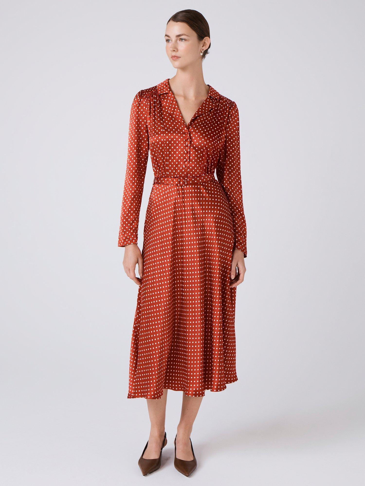 Product image 3 of 6, which shows Ghost Victoria Polka Dot Shirt Dress, Red/Multi, XS
