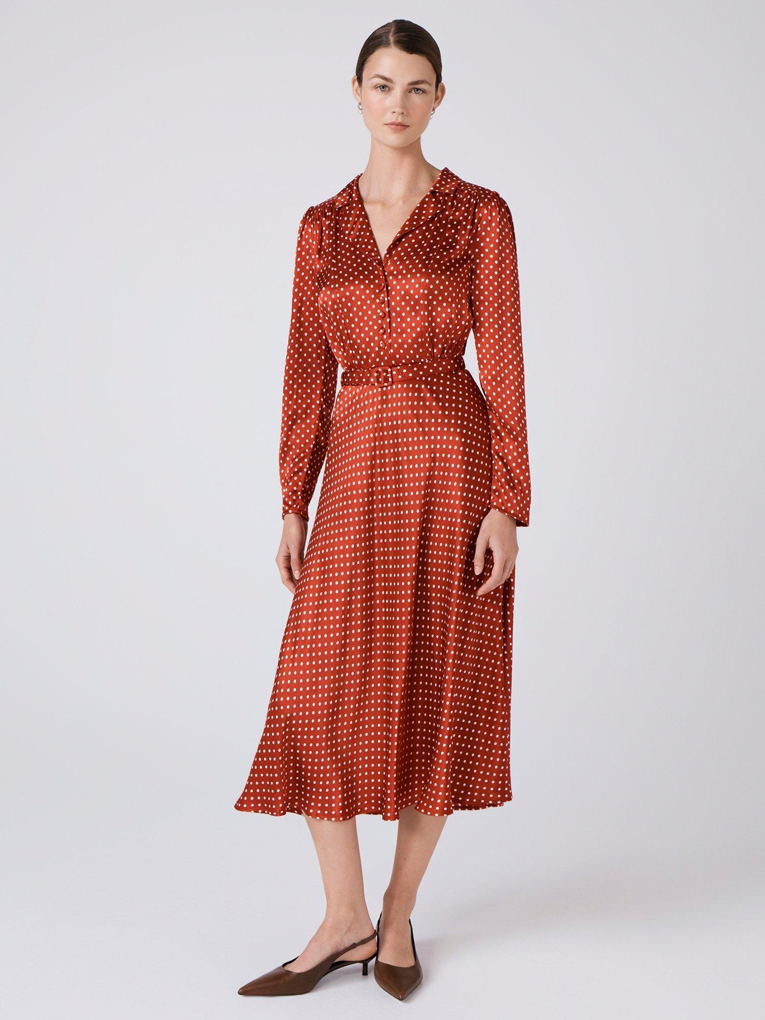 Product image 4 of 6, which shows Ghost Victoria Polka Dot Shirt Dress, Red/Multi, XS