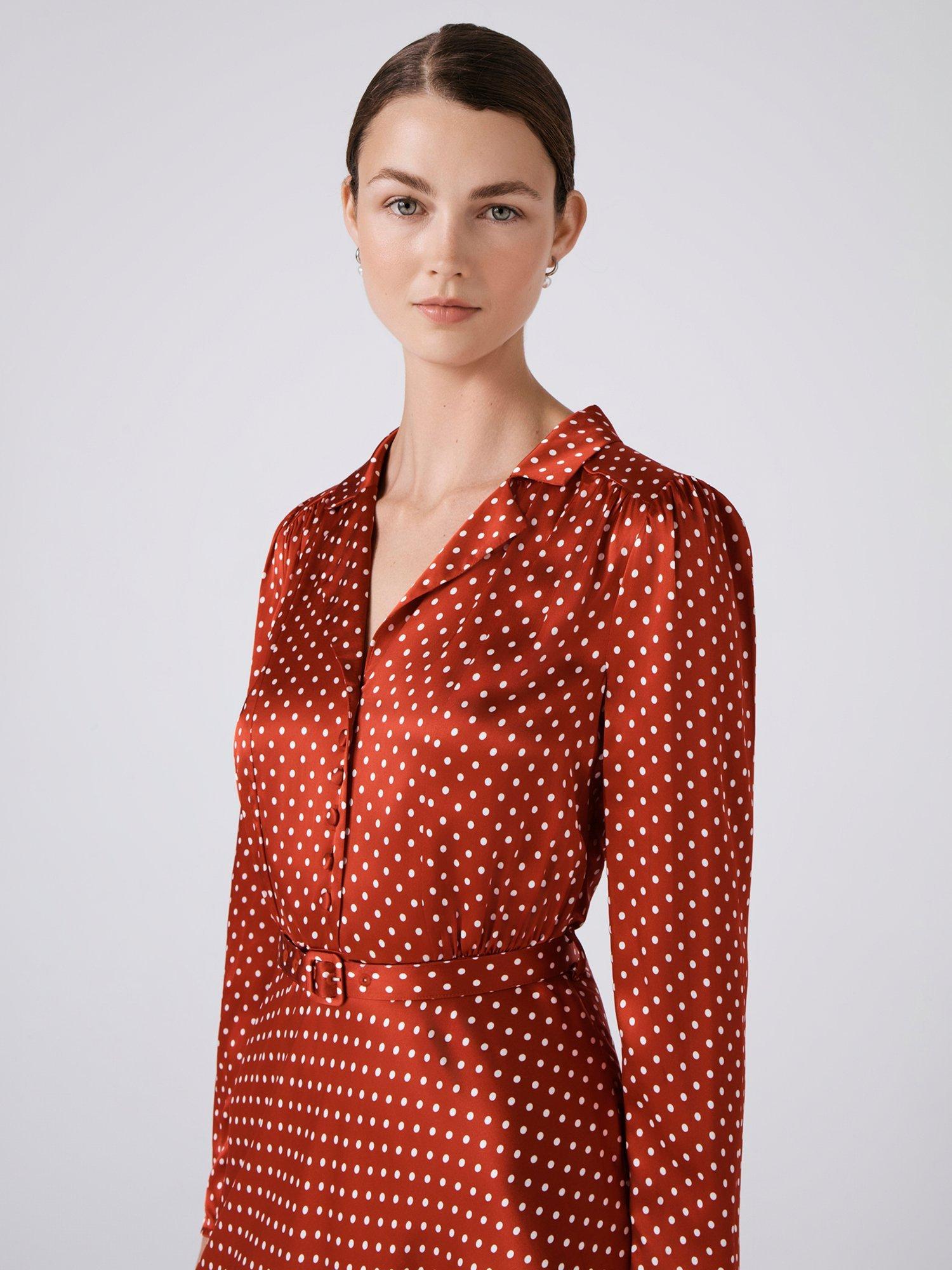 Product image 5 of 6, which shows Ghost Victoria Polka Dot Shirt Dress, Red/Multi, XS