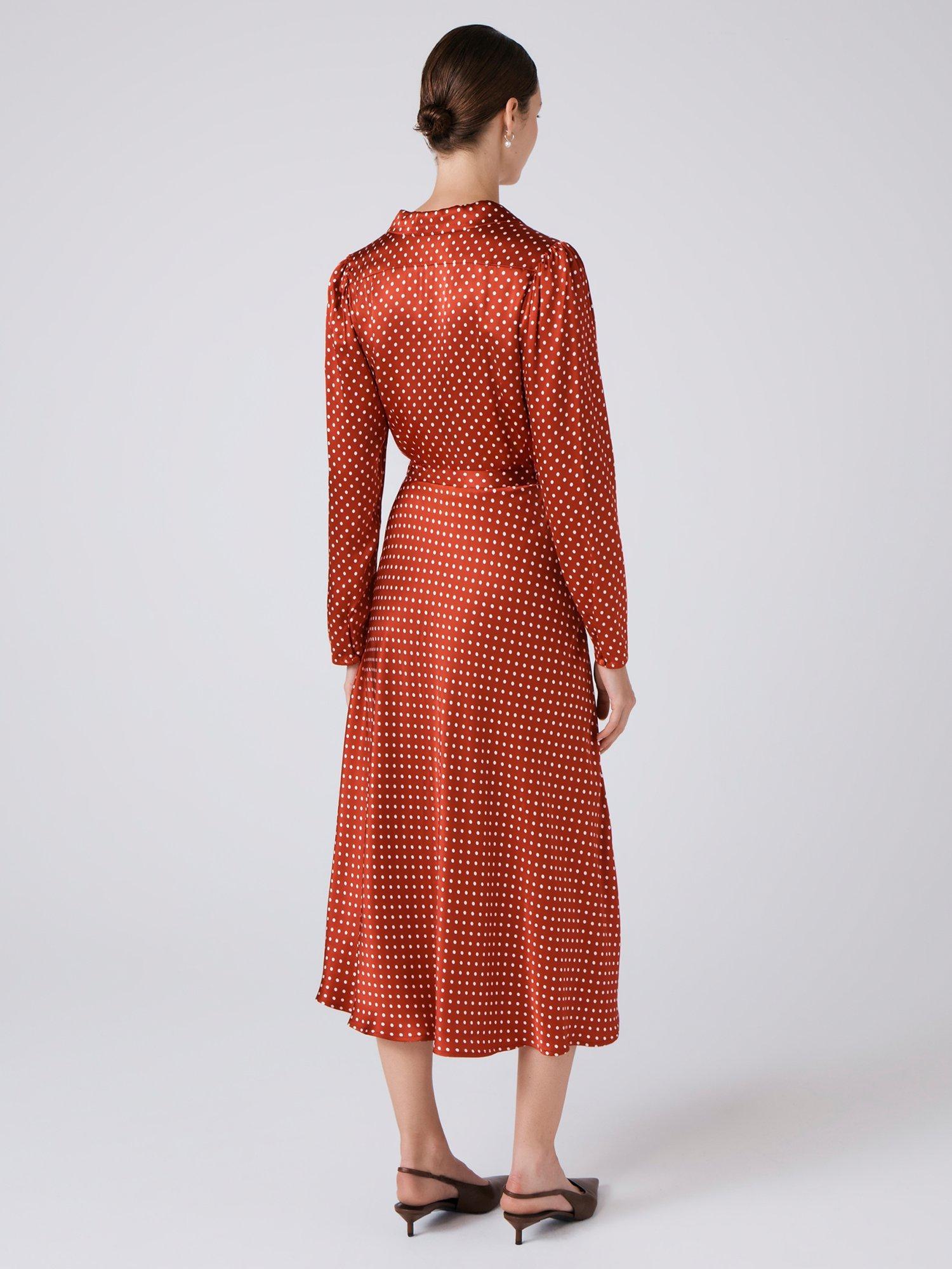 Product image 6 of 6, which shows Ghost Victoria Polka Dot Shirt Dress, Red/Multi, XS