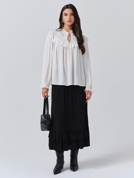 Ghost Talia Frill Blouse, Ivory