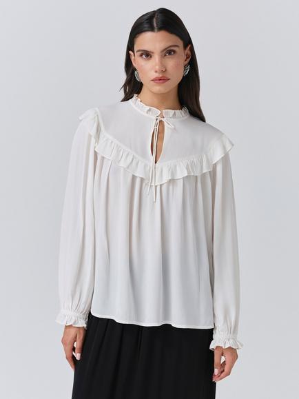 Ghost Talia Frill Blouse - view 2, Ivory