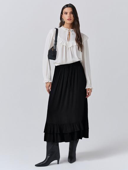 Ghost Scarlett A-Line Crepe Midi Skirt - view 2, Black