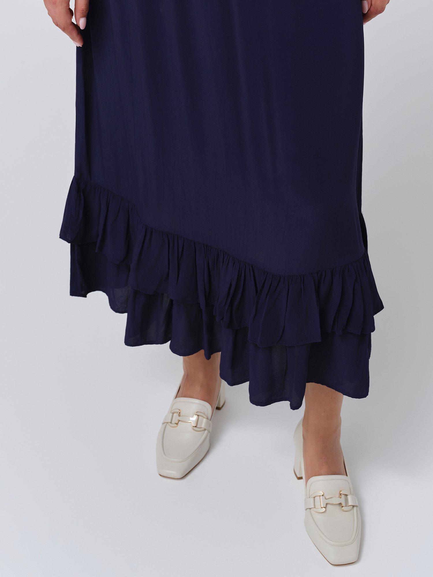 Product image 3 of 5, which shows Ghost Scarlett A-Line Crepe Midi Skirt, Navy, XS