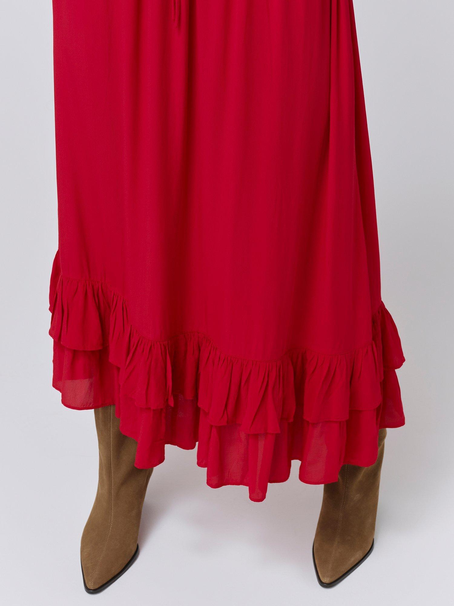 Product image 3 of 5, which shows Ghost Scarlett A-Line Crepe Midi Skirt, Red, XS