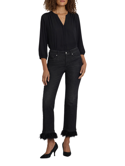 NYDJ Marilyn Straight Ruffle Hem Jeans, French Nightfall, French Nightfall