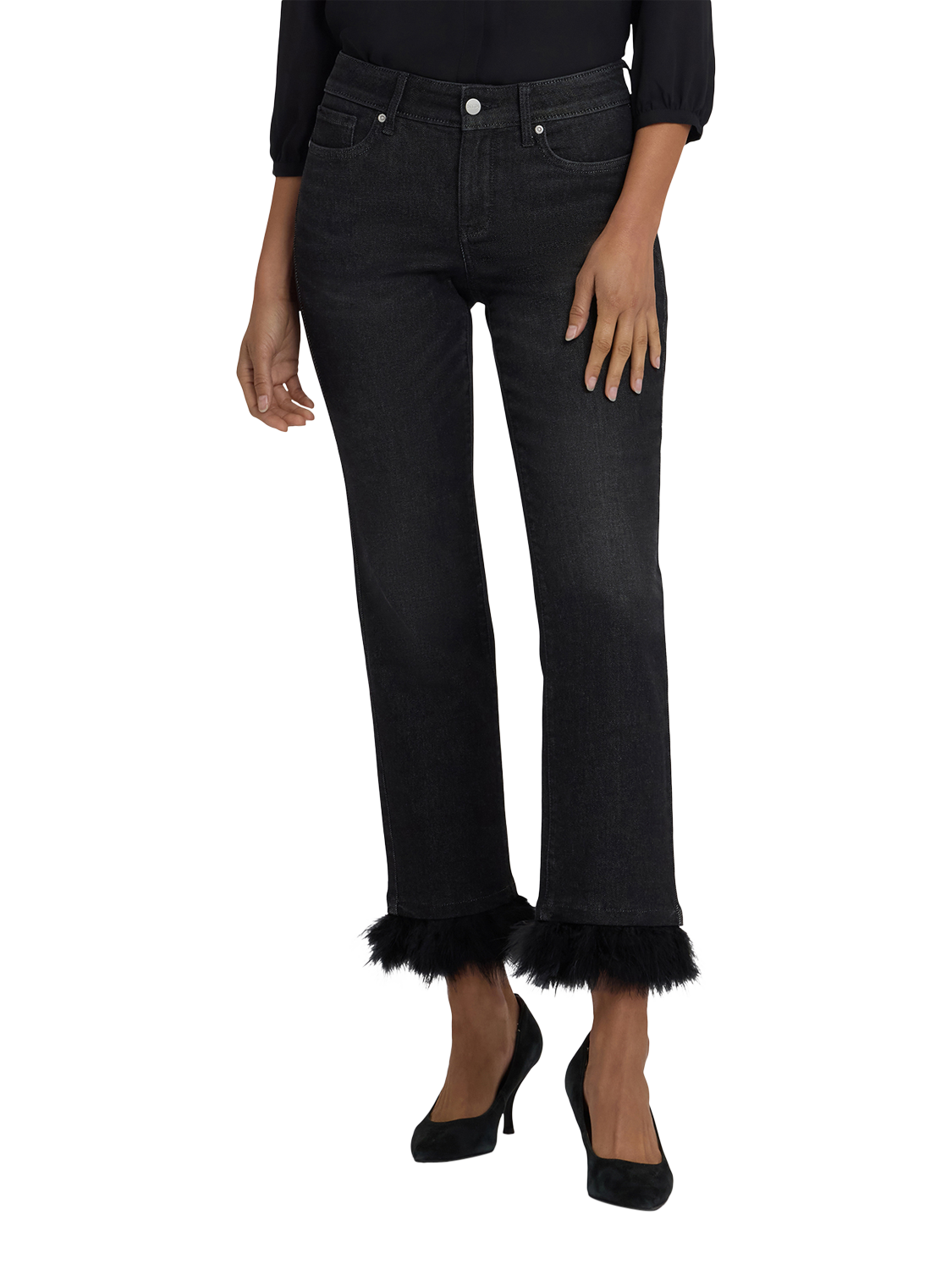 Product image 4 of 6, which shows NYDJ Marilyn Straight Ruffle Hem Jeans, French Nightfall, 4