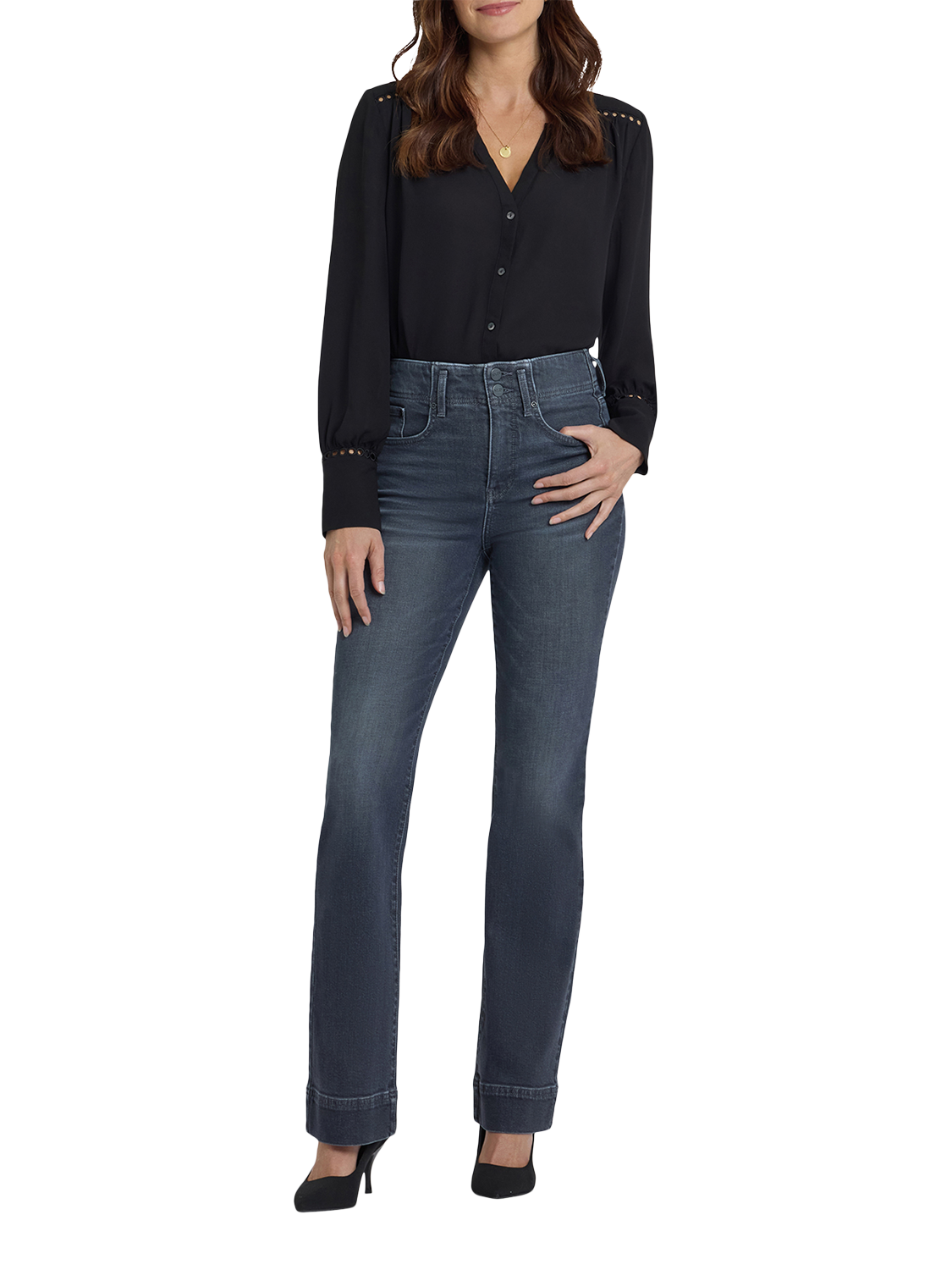 Product image 1 of 5, which shows NYDJ Barbara High Rise Bootcut Jeans, Graphite Hill, 4