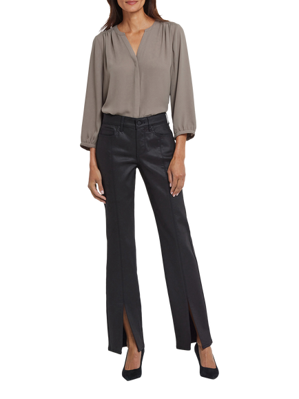 NYDJ Marilyn Coated Front Slit Straight Jeans, Black, Black